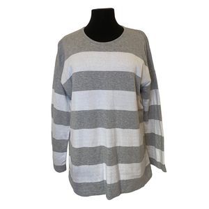 Eileen Fisher Gray and White Striped Reversible Sweater